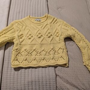 Zara Cropped Yellow Cable Knit Sweater